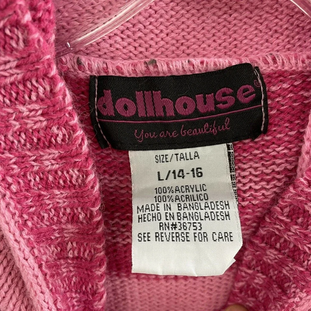 Y2K Early 2000s Dollhouse Pink Striped Hooded Knit Sweater Dress Girls L Large - Picture 6 of 6